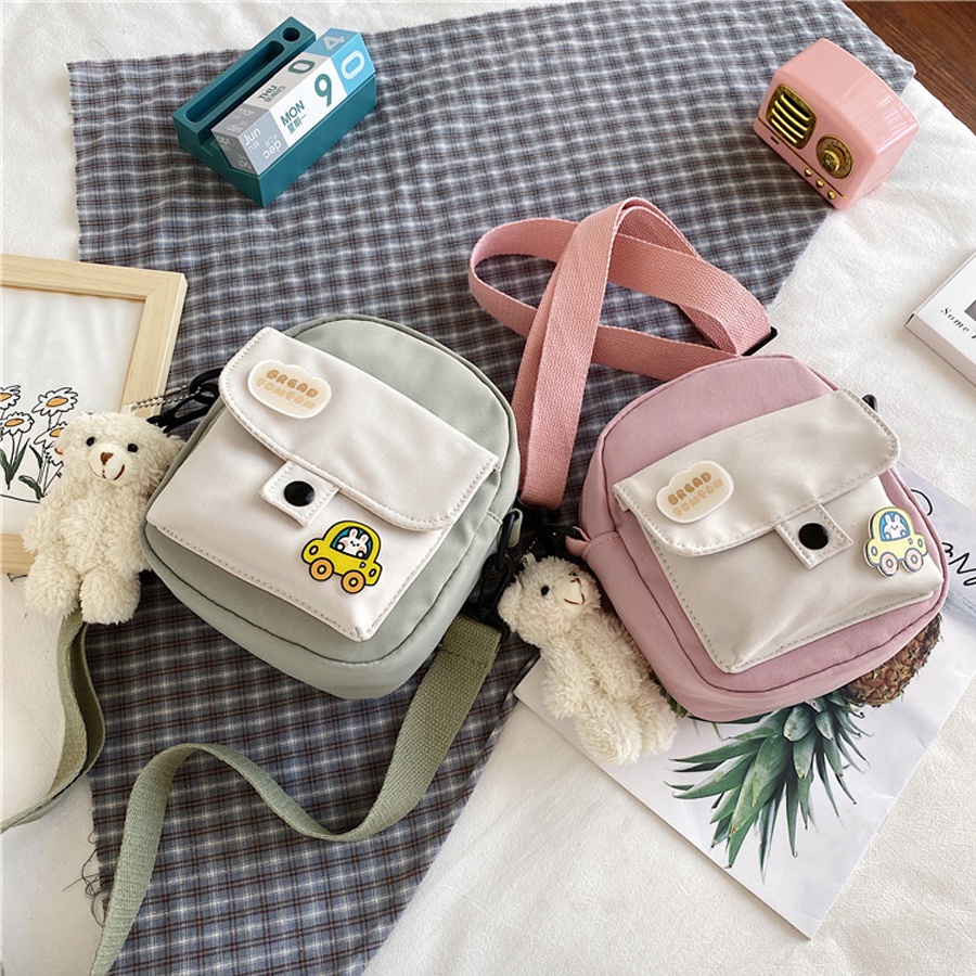 Túi Đeo Chéo Mini Vải Mềm Canvas Kèm 2 Sticker Siêu Dễ Thương Phong Cách Thời Trang Cho Nữ