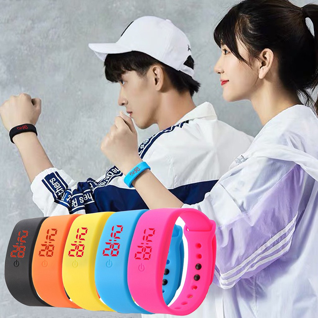 Đồng hồ unisex đèn led Ulzzang không thấm nước dây cao su dẻo dai thời trang