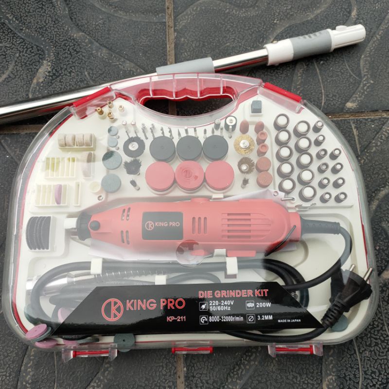 Bộ máy khoan mài khuôn, khắc mini đa năng Kingpro 200w, 6 tốc độ điều chỉnh kèm 100 chi tiết tiện lợi, bền bỉ