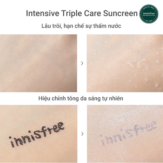 Kem Chống Nắng Chống Trôi, Điều Chỉnh Tông Da Innisfree Intensive Triple-Shield Sunscreen SPF 50+/PA++++ 50ml