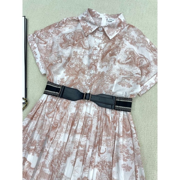 Đầm sơ mi dáng dài xoè tay ngắn thương hiệu Dior CD cao cấp