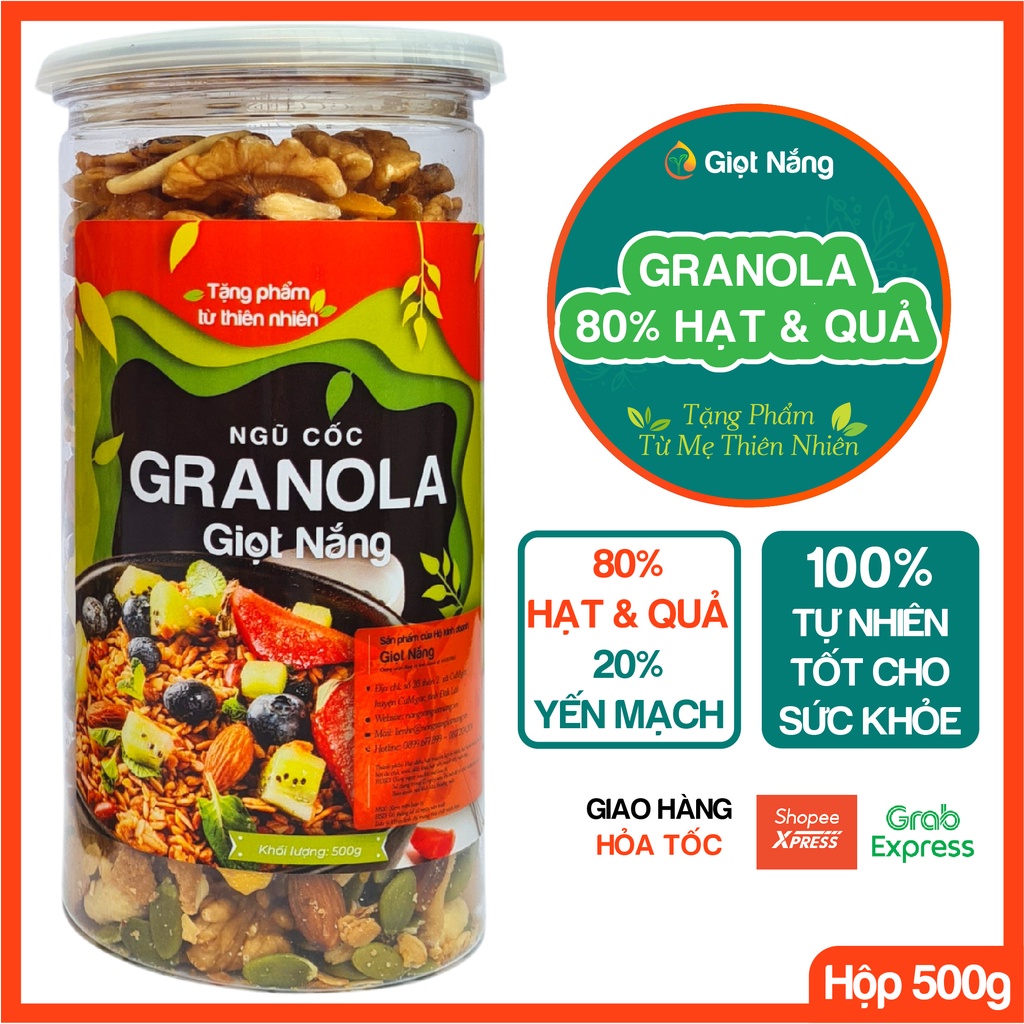 Ngũ Cốc Giảm Cân Granola Ăn Kiêng Siêu Hạt Thêm Macca Dinh Dưỡng Không Đường Ít Yến Mạch 500g từ Nông Sản Sạch Giọt Nắng