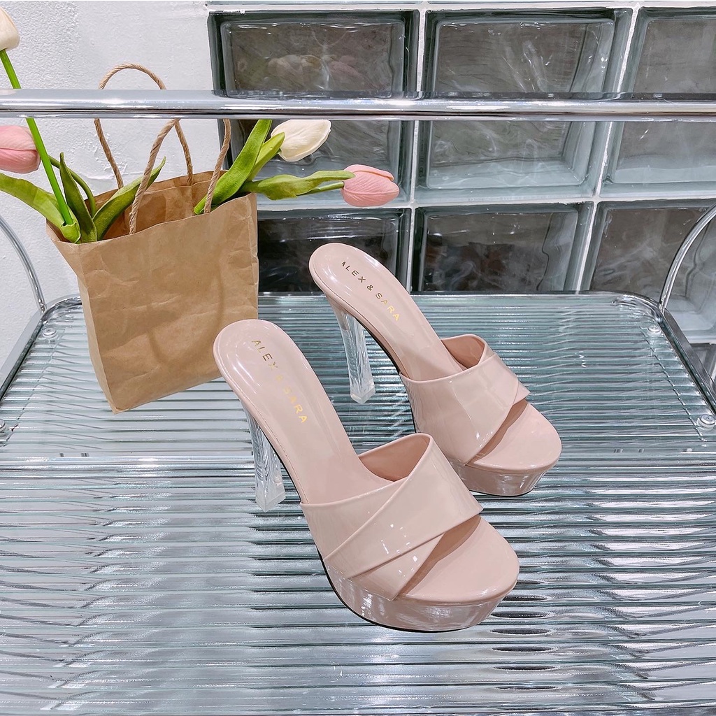 Dép/giày cao gót nữ bảng ngang siêu sang gót đúc vuông pha lê