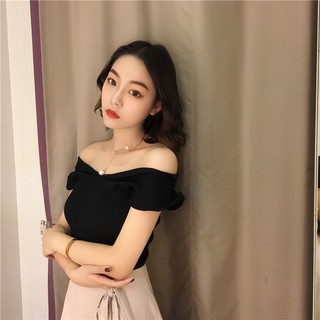 [Thanh lý] Áo trễ vai cổ bẹt bẻ len đen