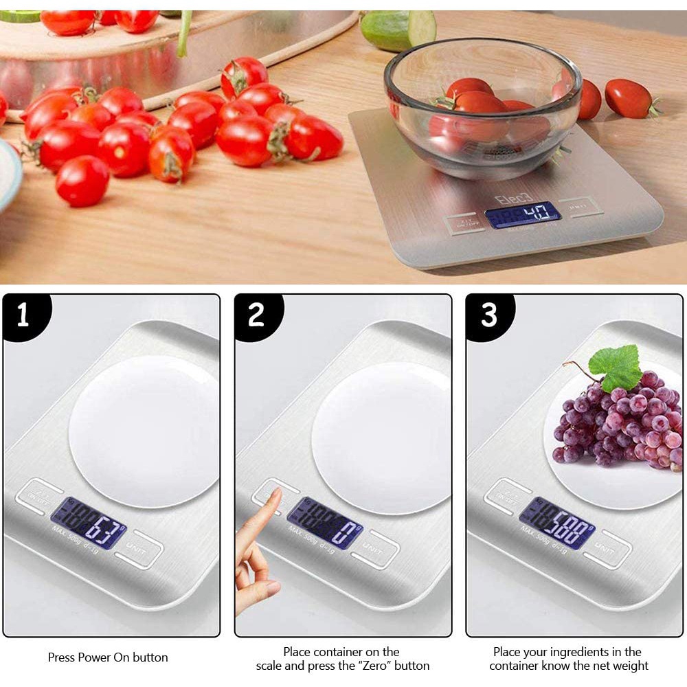 Cân thực phẩm kỹ thuật số Walfos bằng thép không gỉ với màn hình LCD (11lb / 5kg)