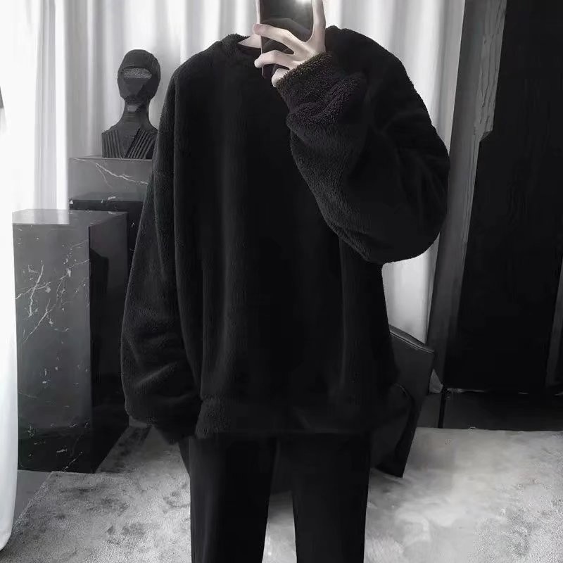 Áo Len Lông Cừu Dáng Rộng Cổ Tròn Phong Cách Hàn Quốc Cho Cặp Đôi