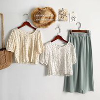 Áo croptop hoa nhí nâu hàng cúc