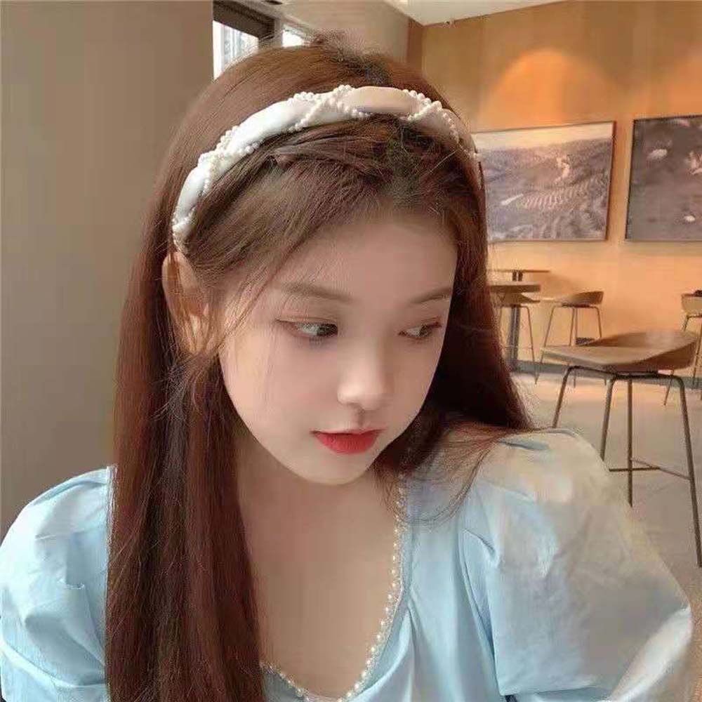 Cài tóc vải đính ngọc trai phong cách Hàn Quốc cổ điển cho nữ