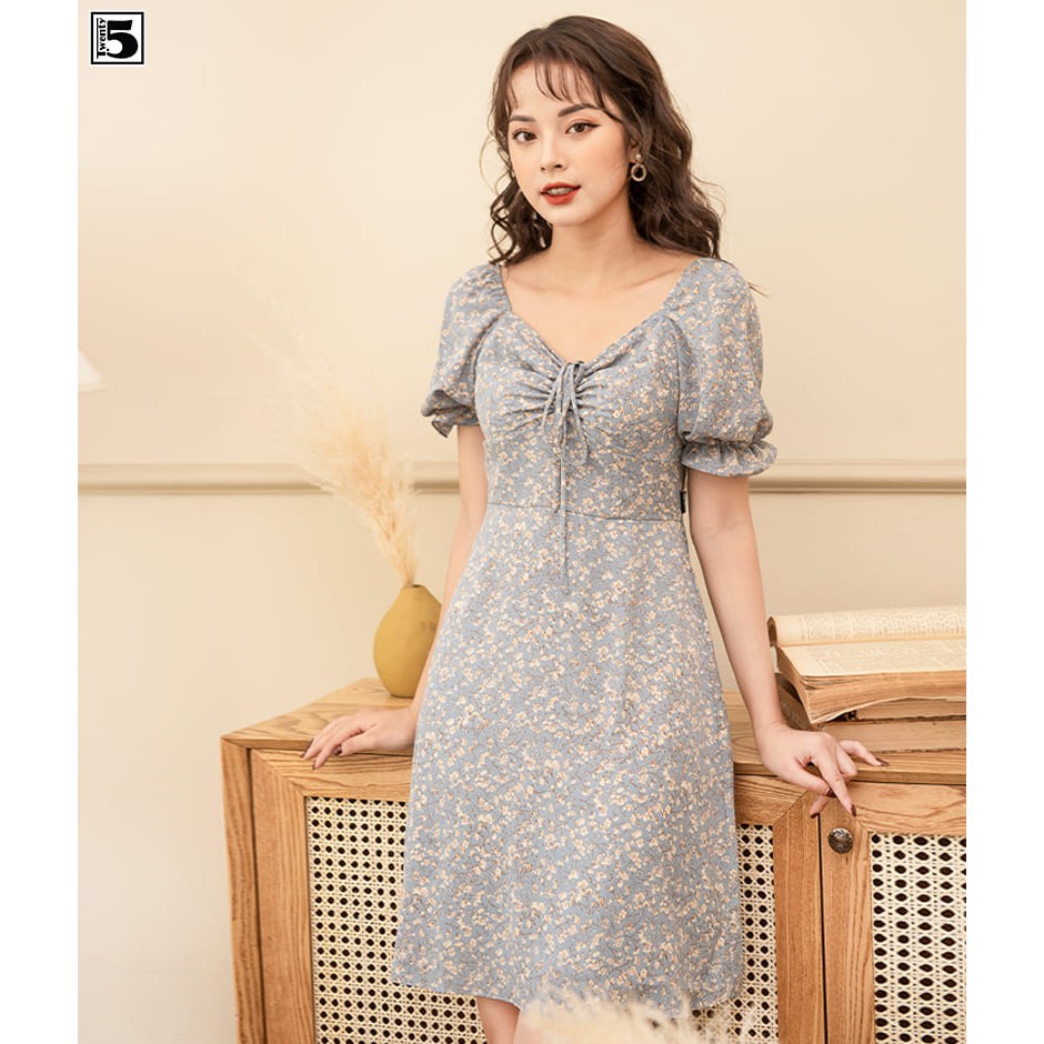 Đầm hoa nhí midi nhún ngực tay bồng bo chun 2 lớp Twentyfive N233