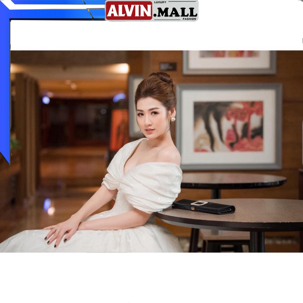 ✨Hình khách FEEDBACK✨ Đầm Xoè Gấm Dài Kiểu Dự Tiệc Hở Vai Ngang Sang Trọng ALVIN.MALL
