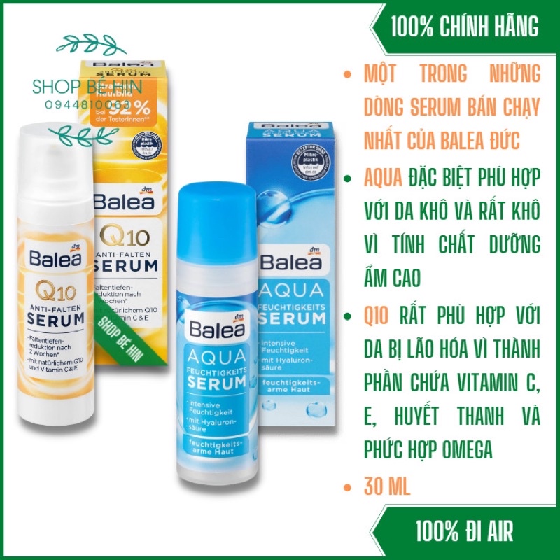 Serum dưỡng da Balea Q10 và Aqua chống lão hóa và dưỡng ẩm chuyên sâu, Hàng Đức chính hãng