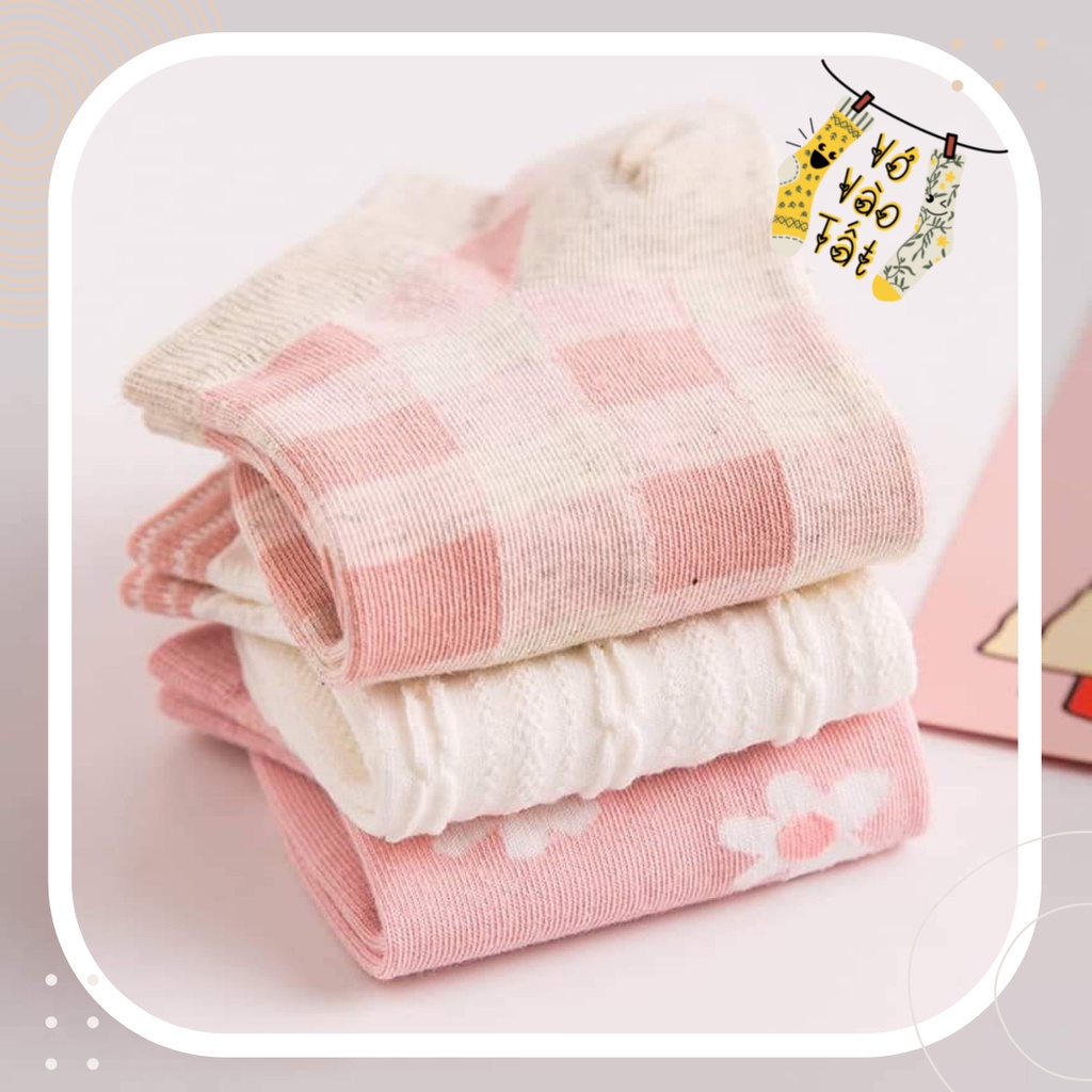 TÂT VỚ NỮ CỔ NGẮN HỒNG TRẮNG CỰC XINH