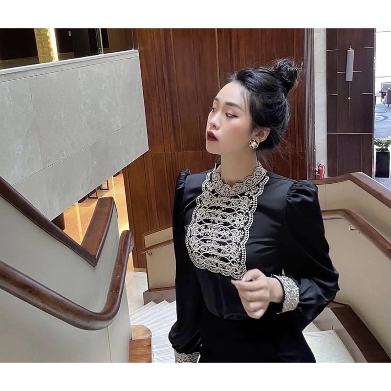 Áo lụa cổ đính cườm thủ công G469 đẹp sang chảnh độc đáo khó đụng hàng - GEM Fashion