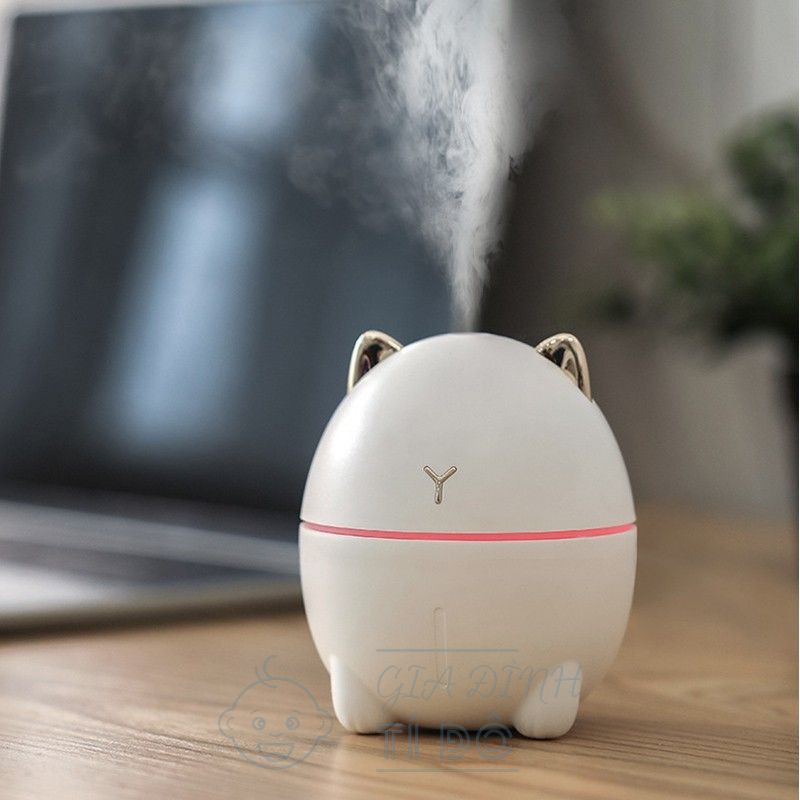 Máy Phun Sương Tạo Ẩm Hình Mèo Doodge Dễ Thương Có Đèn LED Dung Tích 200ml
