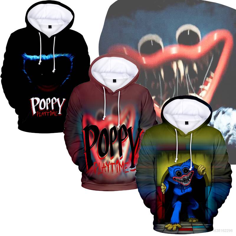 Mới Áo hoodie tay dài dáng rộng in hình Poppy Playtime hoạt hình kích thước ngoại cỡ