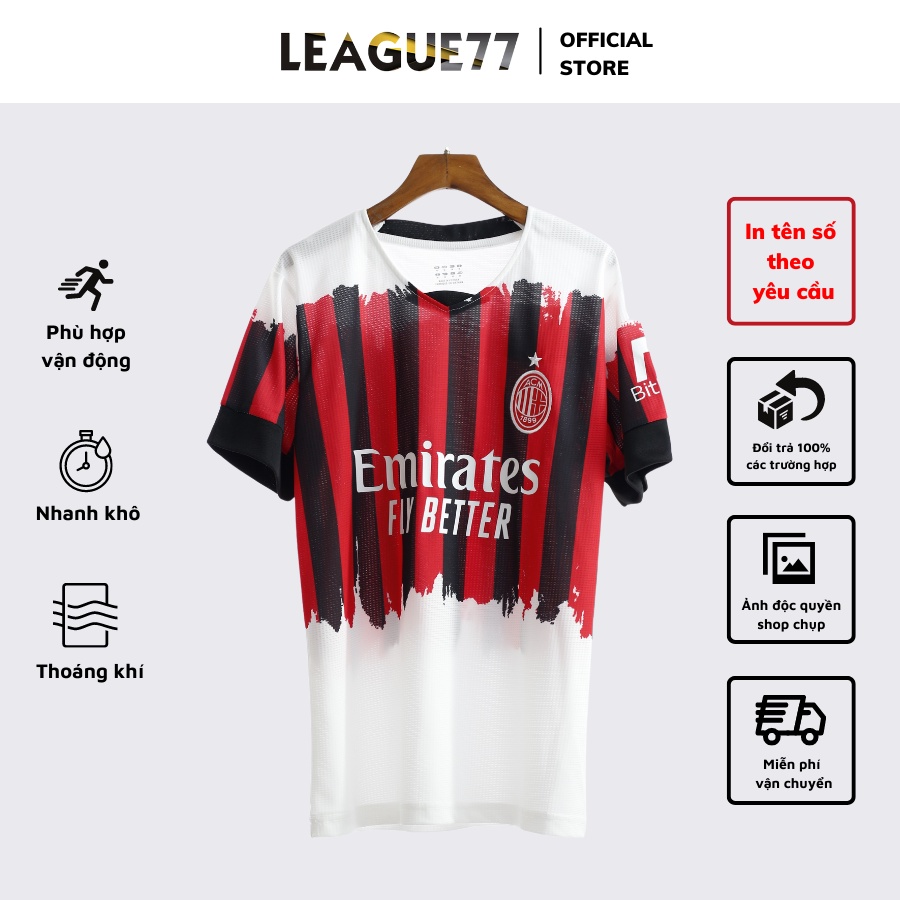 Bộ quần áo đá bóng Ac milan Leaguestore - set bộ thể thao nam đồ đá banh ac mialn cổ trắng đuôi áo màu trắng form âu