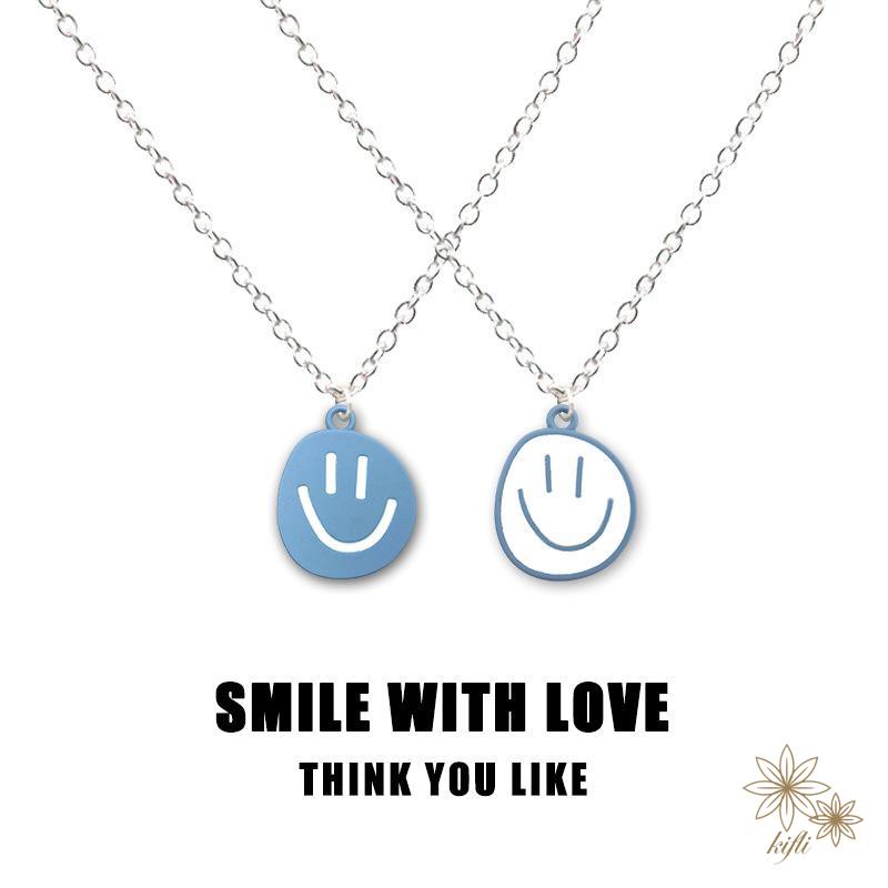 【kifli】Vòng cổ Mặt Hình Mặt Cười Màu Xanh Dương Thời Trang Cho Nữ