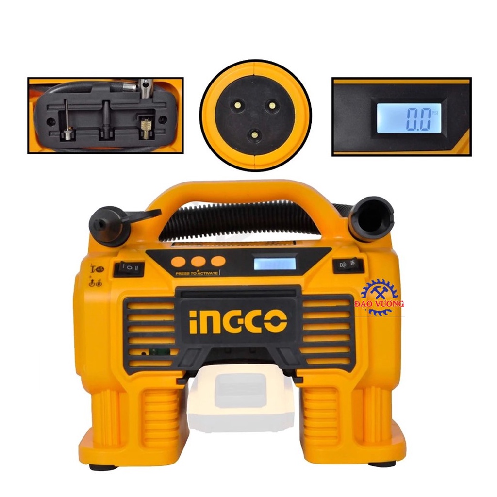 Máy bơm hơi lớp xe dùng pin 20V INGCO CACLI2002, máy bơm lớp hơi xe máy thuyền hơi phao hơi