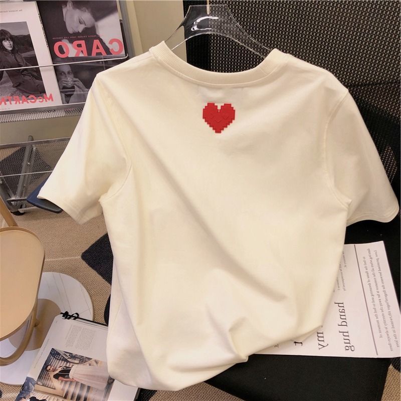Áo Thun Tay Ngắn Dáng Rộng In Chữ Và Hình Trái Tim Thiết Kế Mới Thời Trang Theo Phong Cách retro Cho Nữ