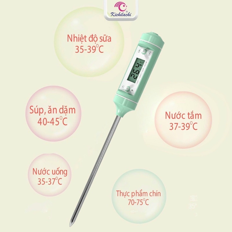 Nhiệt kế đo nhiệt độ nước pha sữa điện tử que đo nhiệt độ nước, cháo, chất lỏng KICHILACHI hàng chính hãng