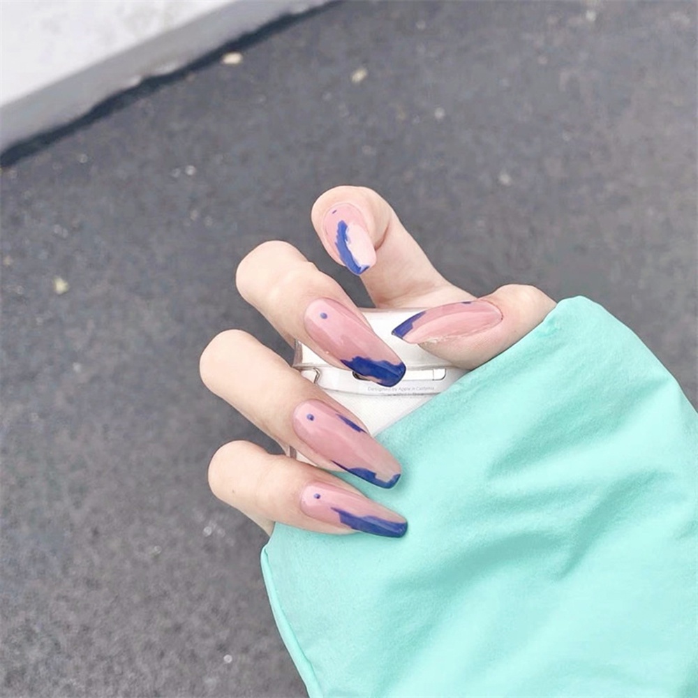 Bộ 24 Miếng Dán Móng Tay Giả Họa Tiết Chấm Bi Màu Gradient Dễ Thương Có Thể Tháo Rời Kèm Keo Dán