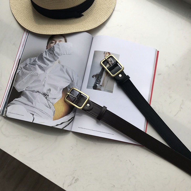 Thắt lưng da PU khóa đồng hình chữ nhật phong cách retro Hàn Quốc
