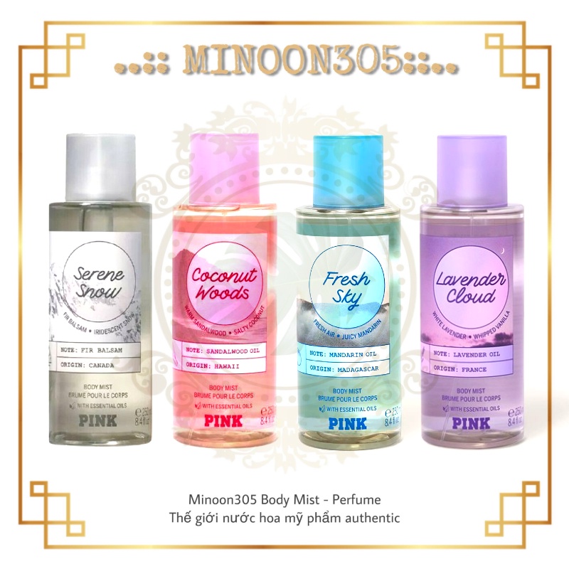 XỊT THƠM TOÀN THÂN PINK BODY MIST Fresh Sky | Cool Sage | Coconut Ice | Lavender Cloud 250ml_minoon