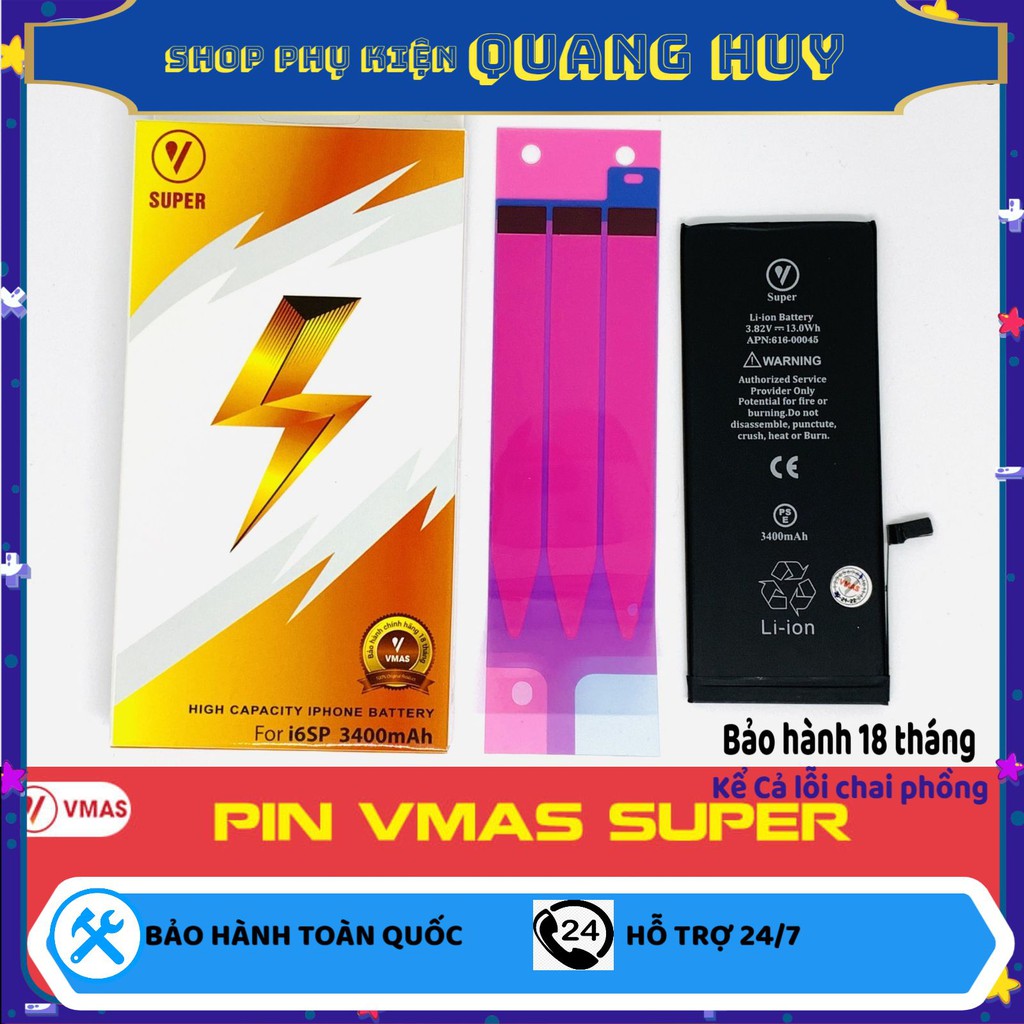 (Quà tặng Sticker)Pin Iphone dung lượng cao Vmas 6/6s/6P/6sP/7/7P/8/8P/X chuyên gaming tiêu chuẩn cáp nguyên zin IC gốc