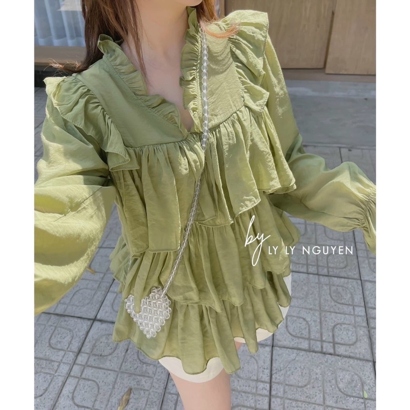 SET ÁO XANH BÈO TAY PHỒNG XẾP LY  + SHORT LƯNG THUN | BigBuy360 - bigbuy360.vn