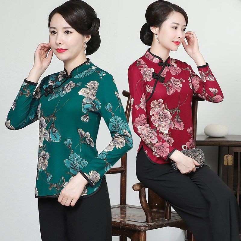 Áo sơ mi sườn xám mỏng tay dài phong cách cổ điển thời trang cao cấp cho nữ plus size XL-5XL