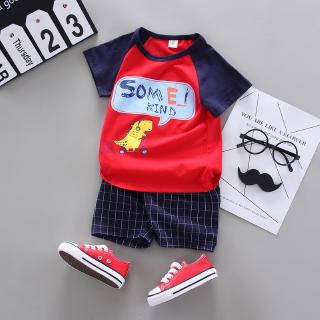 Bộ đồ quần ngắn + áo tay ngắn vải cotton họa tiết khủng long phong cách Hàn Quốc thời trang mùa hè cho bé trai từ 0-5T