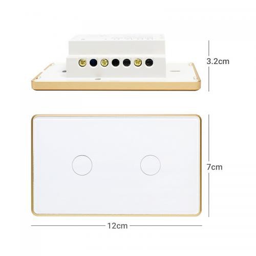CÔNG TẮC ZIGBEE TUYA VIỀN VÀNG CẢM ỨNG 2 NÚT CHỮ NHẬT ĐIỀU KHIỂN BẬT TẮT HẸN GIỜ TỪ XA QUA ĐIỆN THOẠI