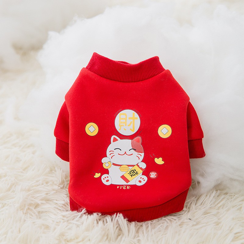 QUẦN ÁO CHÓ MÈO NOEL TẾT 2022 - ÁO NỈ ĐỎ CHO CHÓ MÈO HỌA TIẾT DỄ THƯƠNG