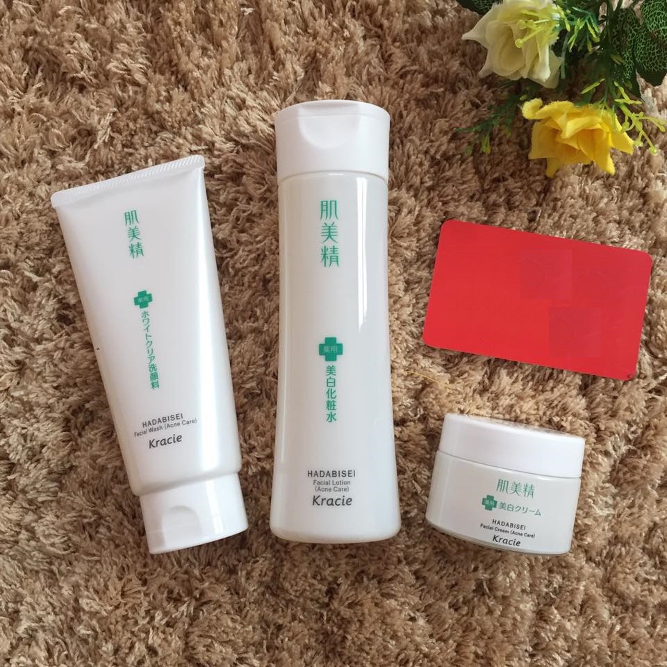 TRỌN BỘ Kem Dưỡng / Sữa Rửa Mặt / Toner Giảm Mụn Dưỡng Trắng Kracie Nhật Bản Hadabisei Facial Cream (Acne Care)