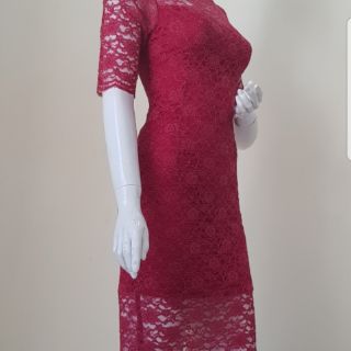 ZERASY - Đầm body tay lỡ màu đỏ đô