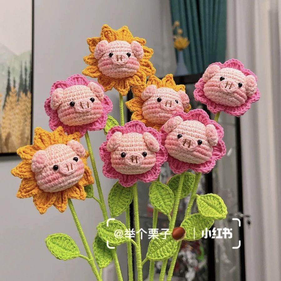 Nguyên Liệu Tự Làm Túi Dệt Kim Thủ Công Hình Heo Hoa Bong Bóng Lợn Cho Bé Gái