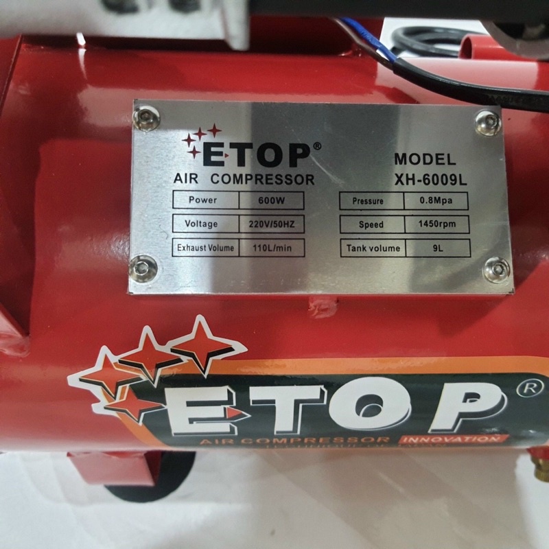 Máy nén khí không dầu máy nén khí sạch Etop 9L đầy đủ phụ kiện sẵn nắp đặt
