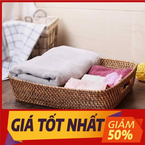 K001079 Khay mây đan thủ công xuất khẩu THE BAMBOO vát đáy làm khay đựng ấm trà bánh mỳ màu sắc tự nhiên