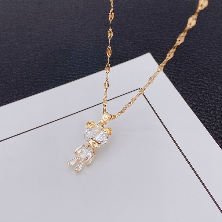 Vòng cổ Mạ Vàng 18k Mặt Gấu Đính Đá Pha Lê Thời Trang Cho Nữ