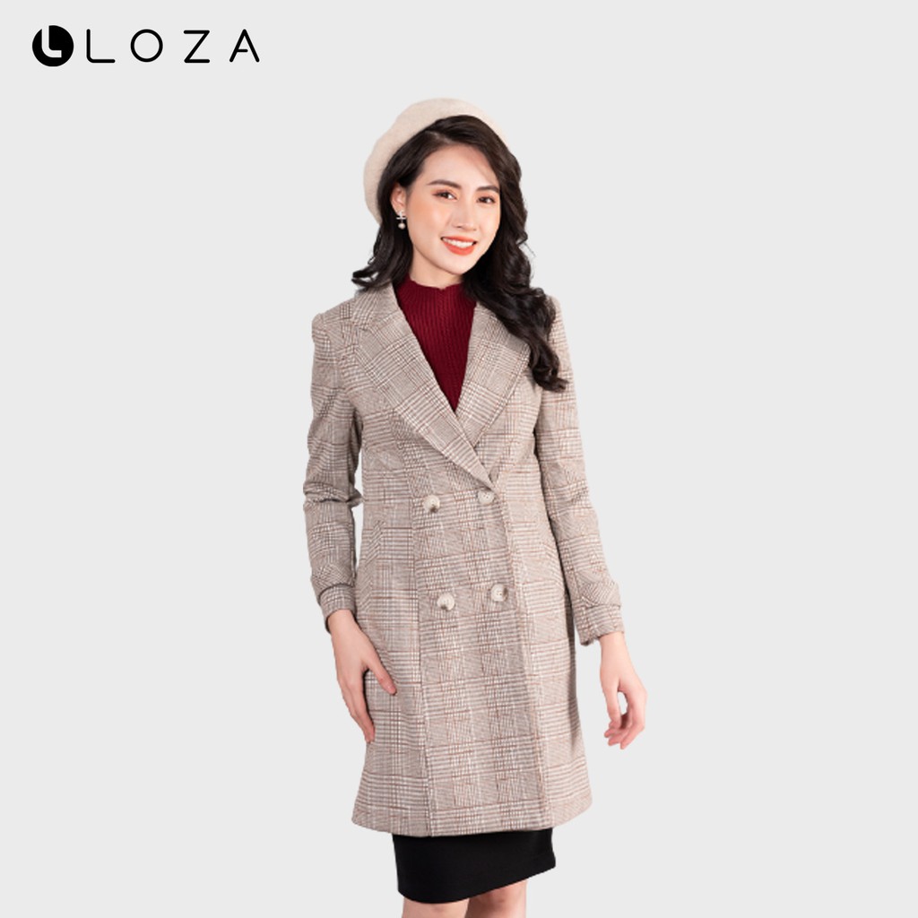 Áo khoác kẻ dạ dáng dài-LOZA LK11010