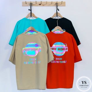 Áo Thun Tay Lỡ Ulzzang Unisex, Áo Thun Phản Quang Free World ATPQ04, Chất Cotton Co Dãn 4 Chiều Nam Nữ Ysshop