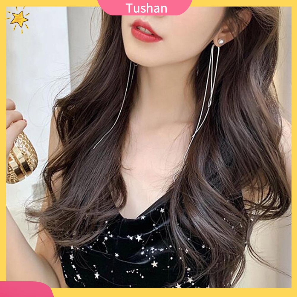 Khuyên tai tua rua dáng dài đính ngọc trai nhân tạo cho nữ TUSH