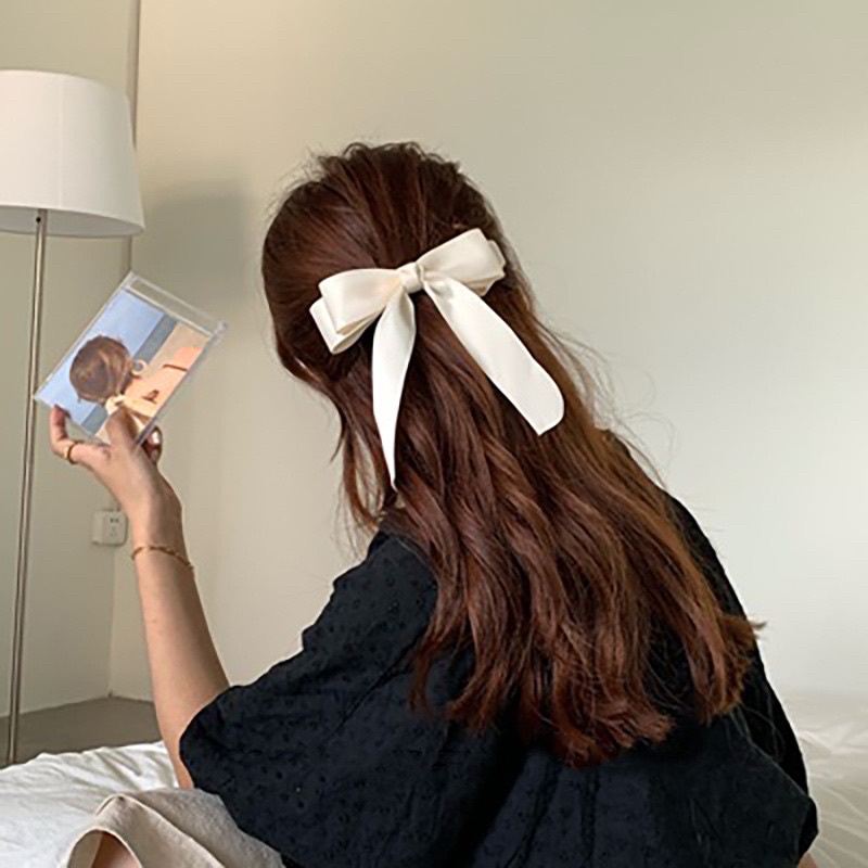 Kẹp tóc gắn nơ trắng nàng thơ dịu dàng cho nữ N47