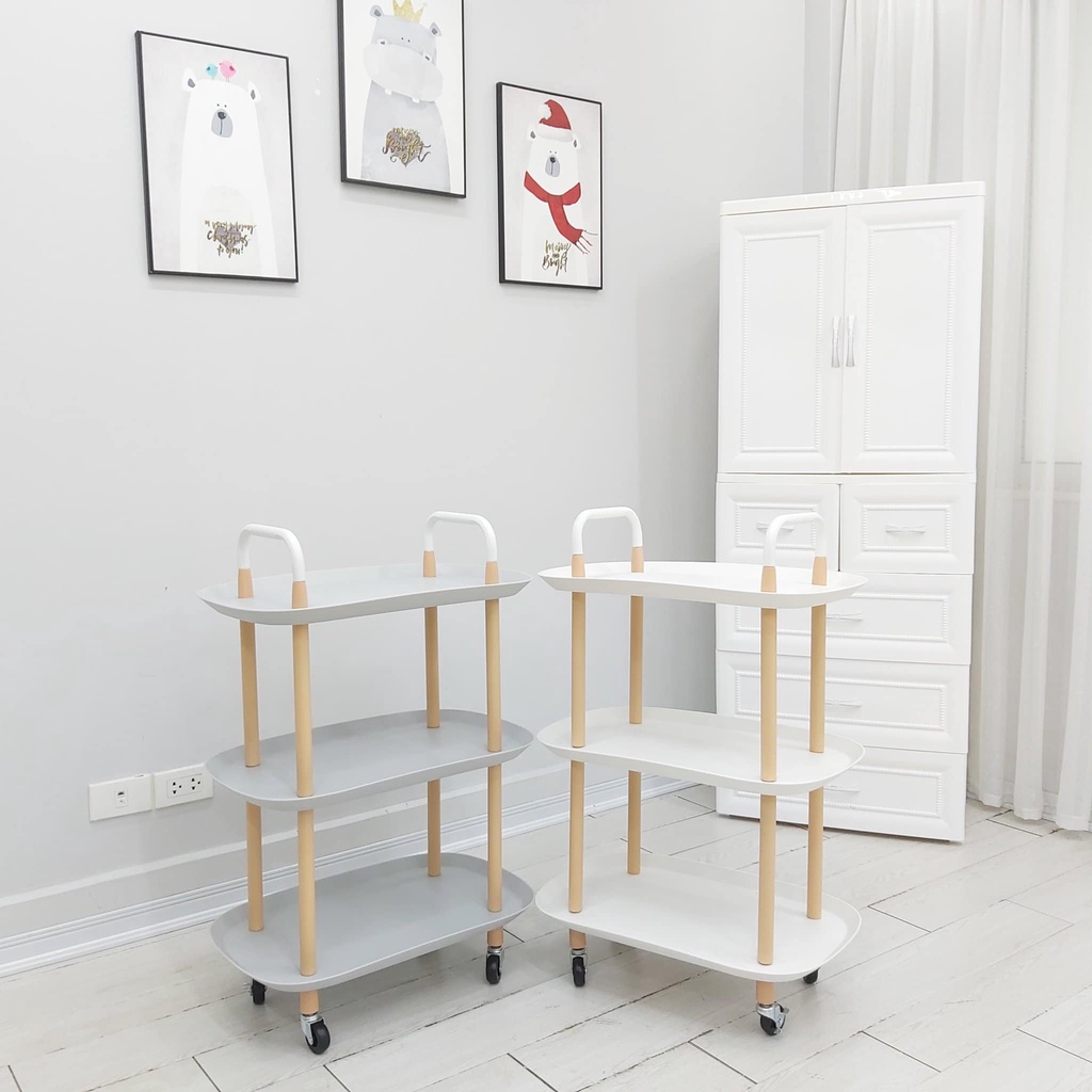 Kệ nhựa 3 tầng Oval UMOO sang trọng tối giản kiểu Hàn có bánh xe