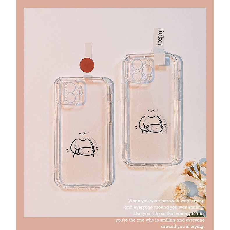 Ốp điện thoại mềm trong suốt đường nét vui nhộn bảo vệ điện thoại thích hợp cho Iphone14 13 12Promax XR / 7 8plus Q4Lr
