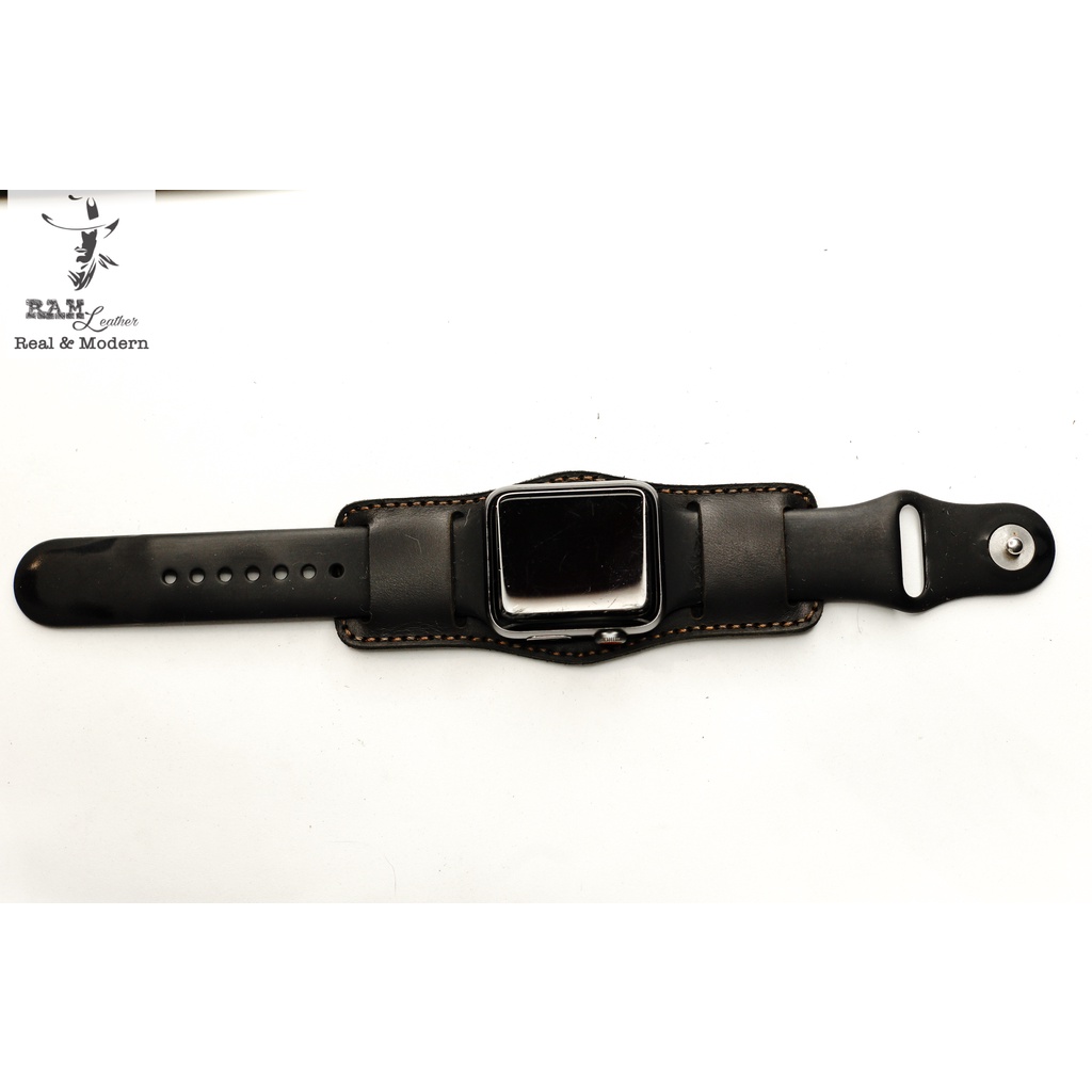 Tấm Đệm Dây đồng hồ Apple Watch , Iwatch , Iphone Watch Chống Mồ Hôi Da Bò Đen Kiểu Quân Đội RAM Leather B2  Bền Đẹp