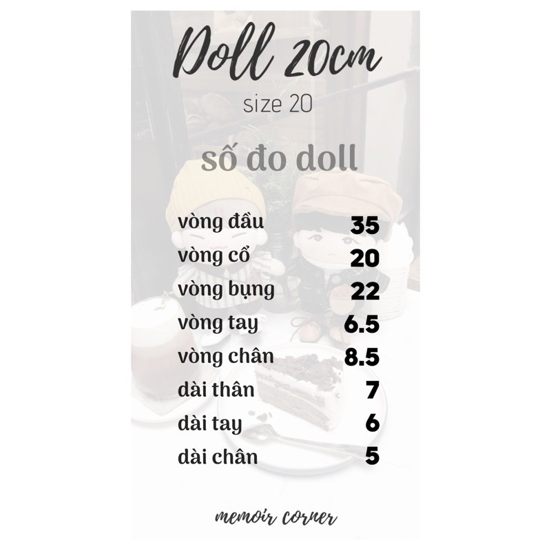 Outfit Doll 15cm &amp; 20cm - Yếm sọc kem (hàng may tay)