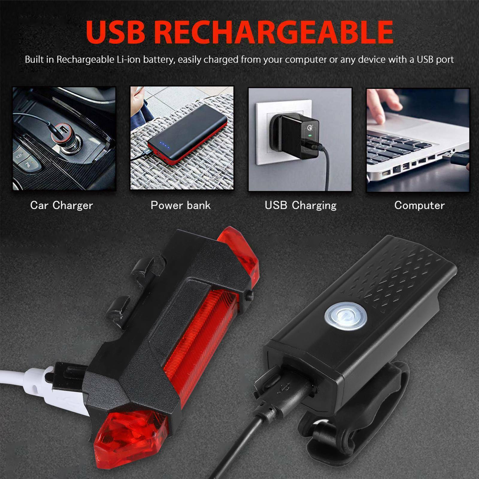 USB  Rechargeable Bike Bicycle Light /  Mountain Cycle Front Back Headlight Lamp Flashlight Bicycle Accessories