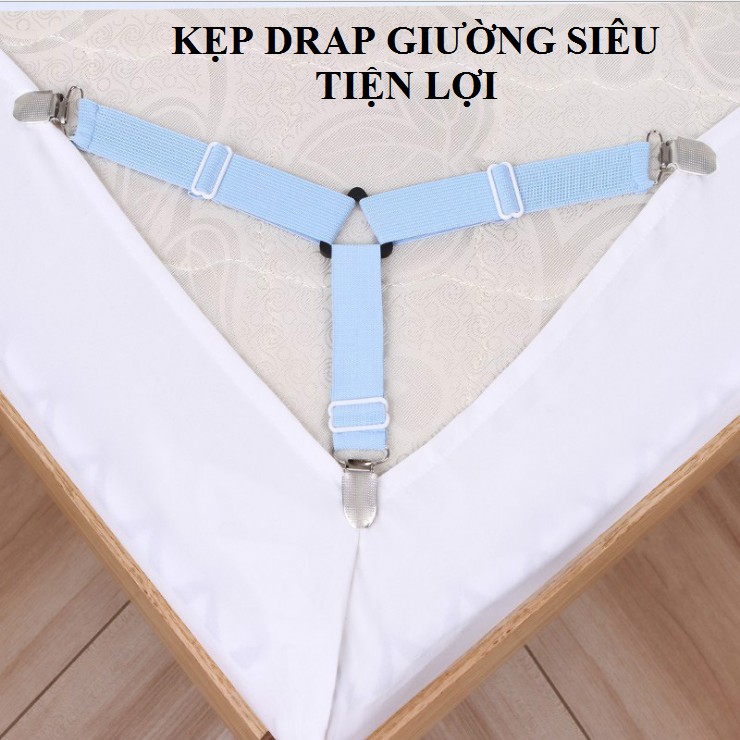 Bộ 4 dây Kẹp drap 3 chấu Inox Cố Định, chống xê dịch Ga, drap Giường, tấm Trải Giường, Chịu Lực Tốt