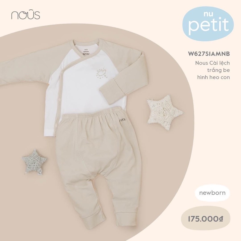 Nous - Bộ quần áo dài tay cài lệch chất Petit size sơ sinh